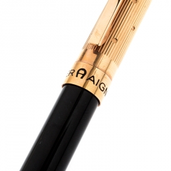Pre Owned Aigner Black Resin Textured Rose Gold Tone Ballpoint Pen 