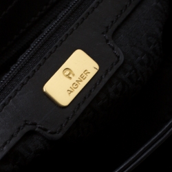 Pre Owned Aigner Black Leather Messenger Bag