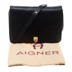 Pre Owned Aigner Black Leather Messenger Bag