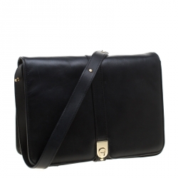 Pre Owned Aigner Black Leather Messenger Bag