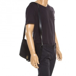 Pre Owned Aigner Black Leather Messenger Bag