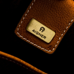 Aigner Tan Leather Messenger Bag 