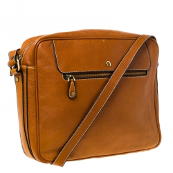 Aigner Tan Leather Messenger Bag 