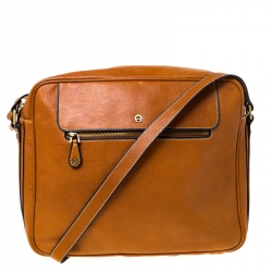 Aigner Tan Leather Messenger Bag 