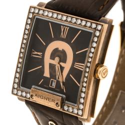 Aigner Brown Stainless Steel Aftermarket Diamonds Torino A27000 Men's Wristwatch 36.5MM