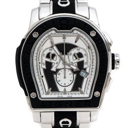 Aigner Silver Stainless Steel Rubber Roma Chrono A38500 Men's Wristwatch 46 mm