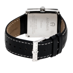 Pre Owned Aigner Silver Stainless Steel Leather Torino A27000 Men's Wristwatch 36 mm