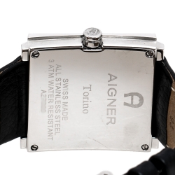 Pre Owned Aigner Silver Stainless Steel Leather Torino A27000 Men's Wristwatch 36 mm