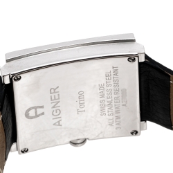 Pre Owned Aigner Silver Stainless Steel Leather Torino A27000 Men's Wristwatch 36 mm