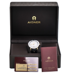 Aigner Silver White Two-Tone Stainless Steel Cortina A26000 Men's Wristwatch 41 mm