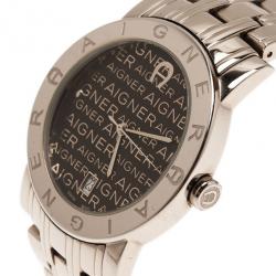 Pre Owned Aigner Grey Stainless Steel Cortina Men's Wristwatch 38MM