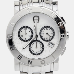 Aigner White Mother of Pearl Stainless Steel Cortina Chrono A26100 Men's Wristwatch 38 mm