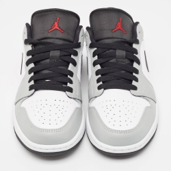 Pre Owned Air Jordans Grey/White Leather Jordan 1 Low Light Smoke Grey Sneakers Size 42