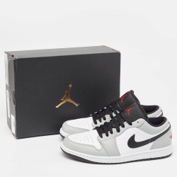 Pre Owned Air Jordans Grey/White Leather Jordan 1 Low Light Smoke Grey Sneakers Size 42