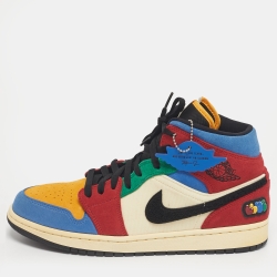 Pre Owned Air Jordans Multicolor Suede and Corduroy Jordan 1 Mid SE Fearless Blue the Great Sneakers Size 45