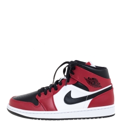 Pre Owned Air Jordan Black/Red Leather Air Jordan 1 Mid Chicago Black Toe Sneakers Size 42.5
