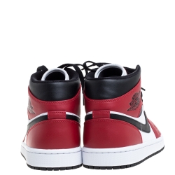 Pre Owned Air Jordan Black/Red Leather Air Jordan 1 Mid Chicago Black Toe Sneakers Size 42.5