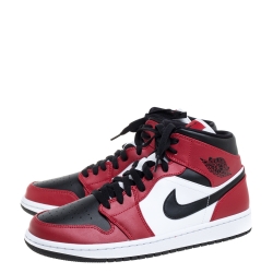 Pre Owned Air Jordan Black/Red Leather Air Jordan 1 Mid Chicago Black Toe Sneakers Size 42.5