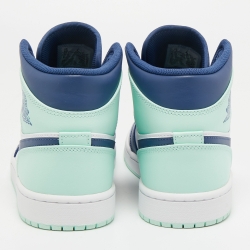 Pre Owned Air Jordan 1 Tricolor Leather Mystic Navy Mint Mid Top Sneakers Size 43