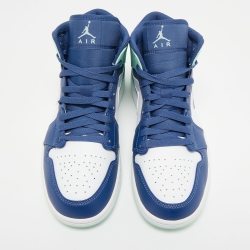 Pre Owned Air Jordan 1 Tricolor Leather Mystic Navy Mint Mid Top Sneakers Size 43
