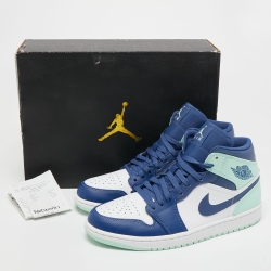 Pre Owned Air Jordan 1 Tricolor Leather Mystic Navy Mint Mid Top Sneakers Size 43