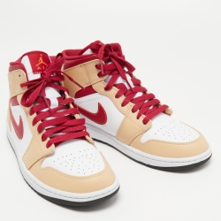 Pre Owned Air Jordan 1 Tricolor Leather Light Curry Cardinal Mid Top Sneakers Size 42