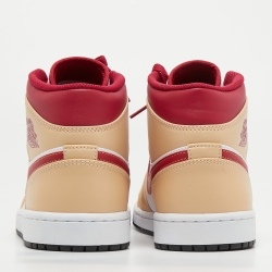 Pre Owned Air Jordan 1 Tricolor Leather Light Curry Cardinal Mid Top Sneakers Size 42