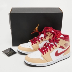Pre Owned Air Jordan 1 Tricolor Leather Light Curry Cardinal Mid Top Sneakers Size 42