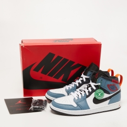 Pre Owned Air Jordans Multicolor Leather Jordan 1 Mid Sneakers Size 44