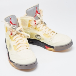 Off White x Air Jordan Cream Mesh Air Jordan 5 Retro Sail High Top Sneakers Size 47