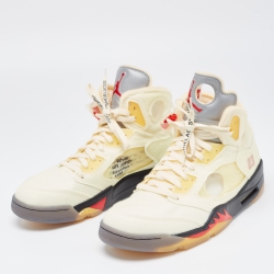 Off White x Air Jordan Cream Mesh Air Jordan 5 Retro Sail High Top Sneakers Size 47