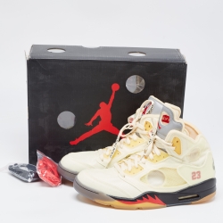 Off White x Air Jordan Cream Mesh Air Jordan 5 Retro Sail High Top Sneakers Size 47