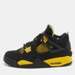 Pre Owned Air Jordans Black Nubuck Leather Jordan 4 Retro Thunder Sneakers Size 40.5