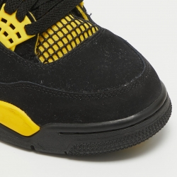 Pre Owned Air Jordans Black Nubuck Leather Jordan 4 Retro Thunder Sneakers Size 40.5