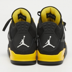 Pre Owned Air Jordans Black Nubuck Leather Jordan 4 Retro Thunder Sneakers Size 40.5