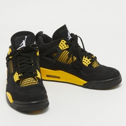 Pre Owned Air Jordans Black Nubuck Leather Jordan 4 Retro Thunder Sneakers Size 40.5