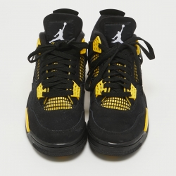 Pre Owned Air Jordans Black Nubuck Leather Jordan 4 Retro Thunder Sneakers Size 40.5