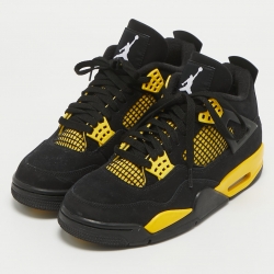 Pre Owned Air Jordans Black Nubuck Leather Jordan 4 Retro Thunder Sneakers Size 40.5