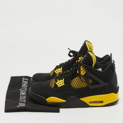 Pre Owned Air Jordans Black Nubuck Leather Jordan 4 Retro Thunder Sneakers Size 40.5