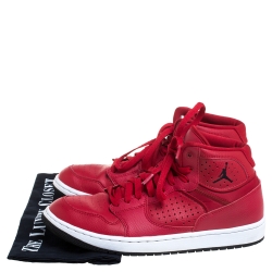 Pre Owned Jordan Red Perforated Leather Access Mid Sneakers Size 42