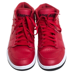Pre Owned Jordan Red Perforated Leather Access Mid Sneakers Size 42