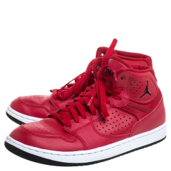 Pre Owned Jordan Red Perforated Leather Access Mid Sneakers Size 42