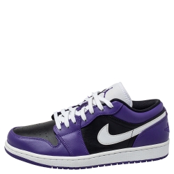 Pre Owned Air Jordan Purple Black Leather Air Jordan 1 Low Top Sneakers Size 43