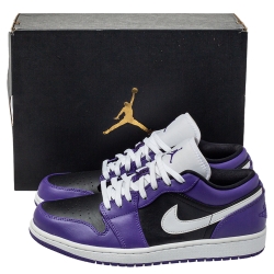 Pre Owned Air Jordan Purple Black Leather Air Jordan 1 Low Top Sneakers Size 43