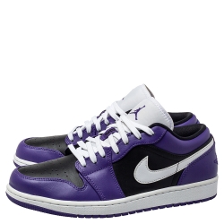 Pre Owned Air Jordan Purple Black Leather Air Jordan 1 Low Top Sneakers Size 43