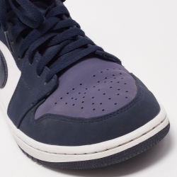 Air Jordan's Multicolor Leather and Nubuck Leather Jordan 1 Mid Obsidian Sneakers Size 44