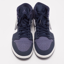 Air Jordan's Multicolor Leather and Nubuck Leather Jordan 1 Mid Obsidian Sneakers Size 44