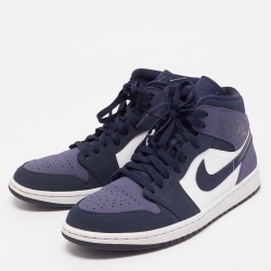 Air Jordan's Multicolor Leather and Nubuck Leather Jordan 1 Mid Obsidian Sneakers Size 44