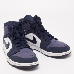 Air Jordan's Multicolor Leather and Nubuck Leather Jordan 1 Mid Obsidian Sneakers Size 44