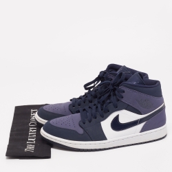 Air Jordan's Multicolor Leather and Nubuck Leather Jordan 1 Mid Obsidian Sneakers Size 44